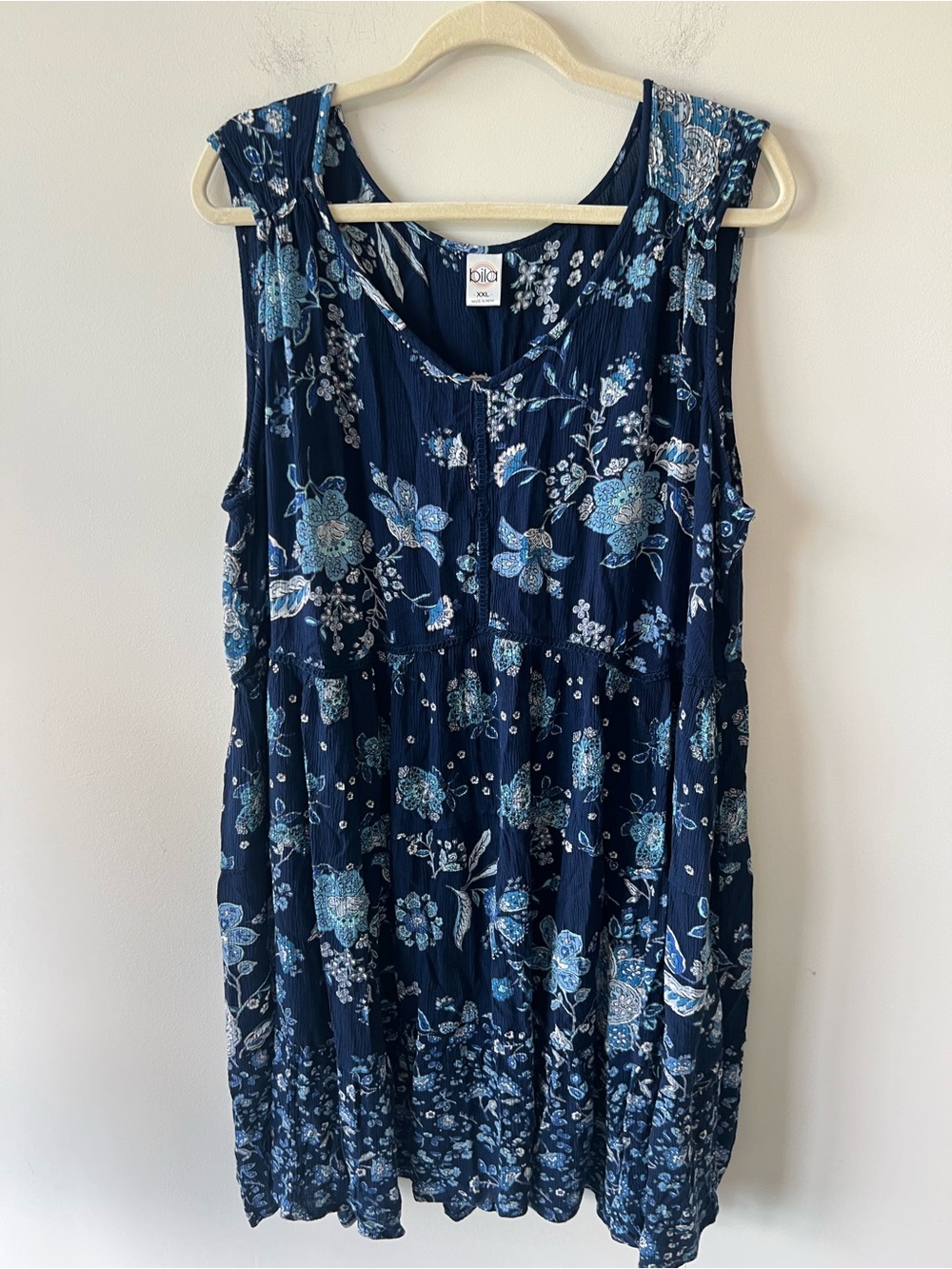 Bila Navy Floral Sleeveless Mini Dress Coordinating Trim